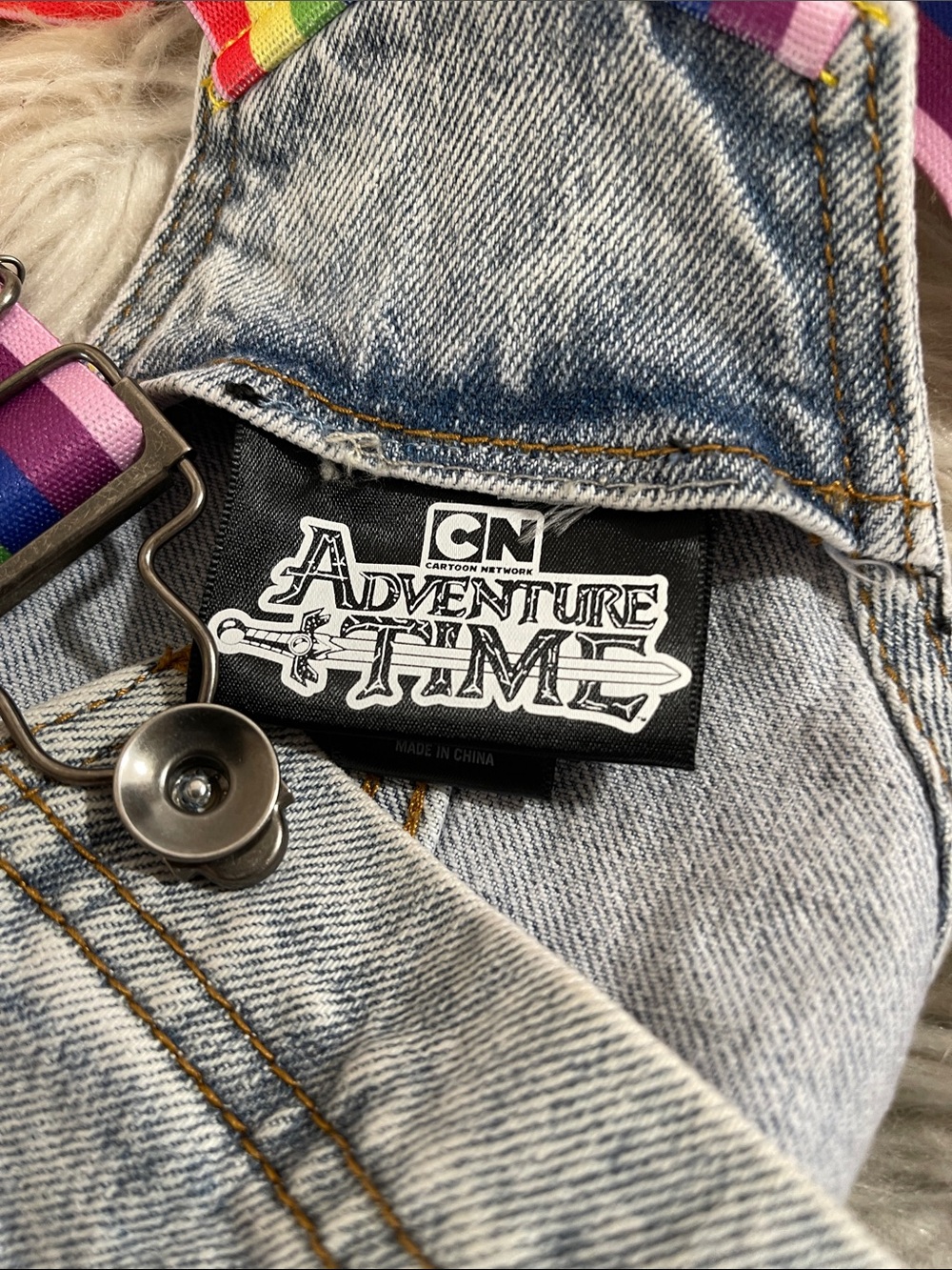 Adventure Time Rainbow Straps Denim Shortalls With Pockets Size XL NEW - Picture 8 of 14